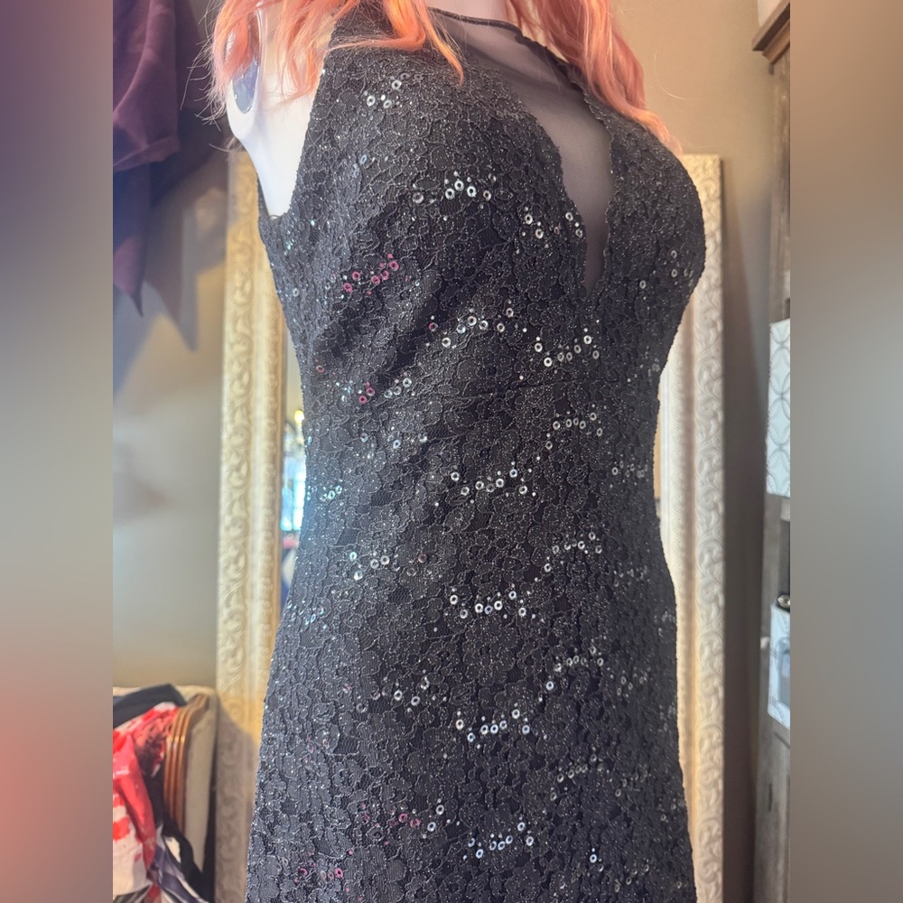 NW nightway charcoal sequin lined sleeveless mid length dress - Picture 14 of 17
